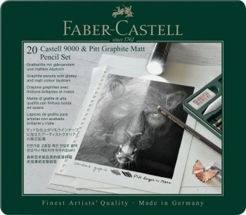 CAJA METALICA 20 PIEZAS FABER CASTELL DE PITT GRAPHITE MATT Y CASTELL 9000