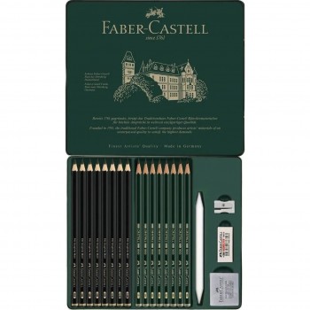 CAJA METALICA 20 PIEZAS FABER CASTELL DE PITT GRAPHITE MATT Y CASTELL 9000