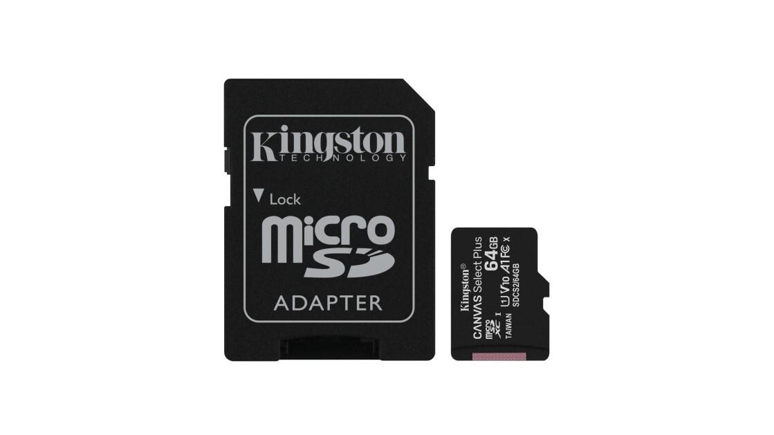 TARJETA MEMORIA MICRO SDXC 64GB KINGSTON CANVAS SELECT PLUS + ADAPTADOR - CLASE 10