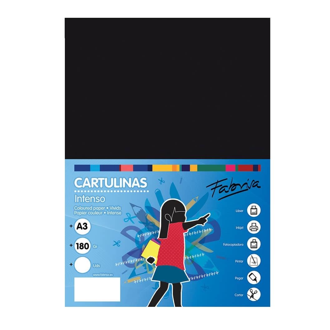 PAQUETE 50 CARTULINAS FABRISA A3 180 GRS COLOR NEGRO