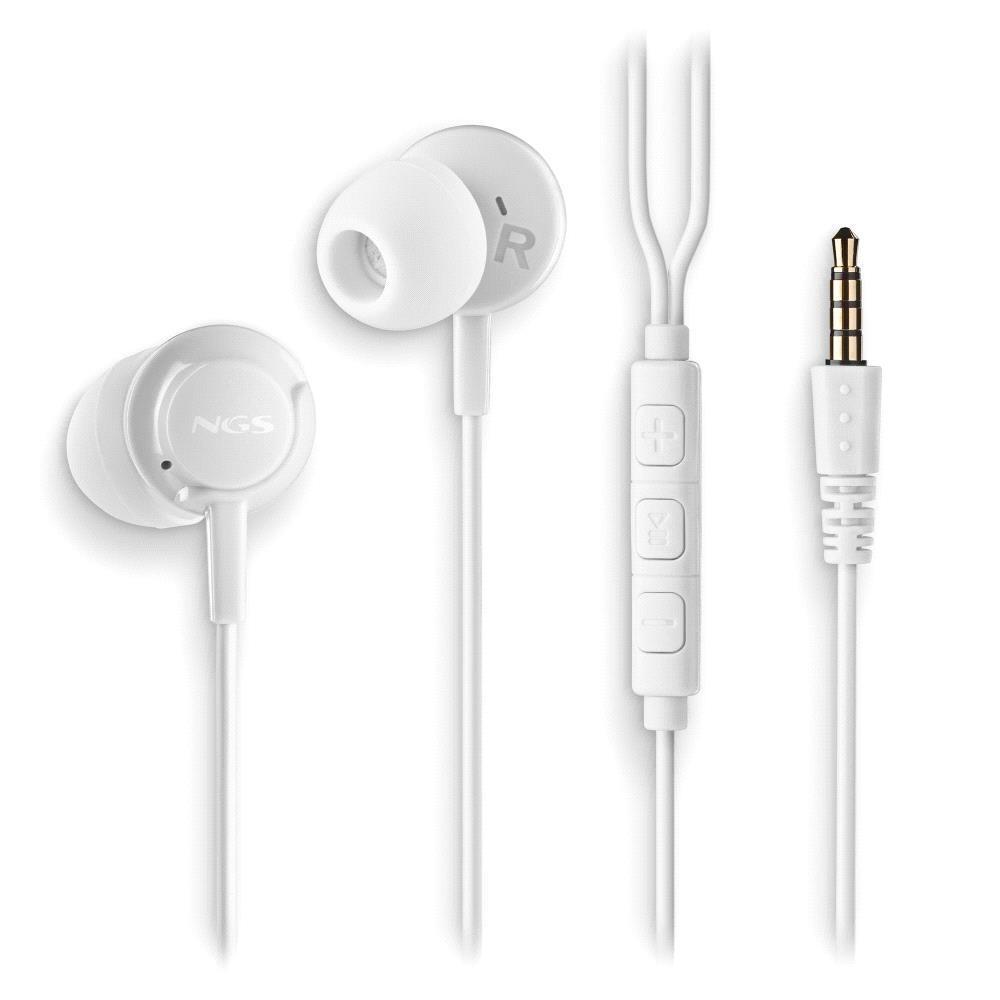 AURICULARES NGS CROSS DRIFT CON MICROFONO JACK 3,5MM Y CONTROL DE VOLUMEN COLOR BLANCO