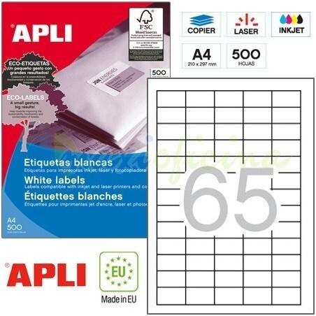 CAJA 500 HOJAS ETIQUETAS BLANCAS ILC PERMANENTES 38,0 X 21,2 APLI 1776