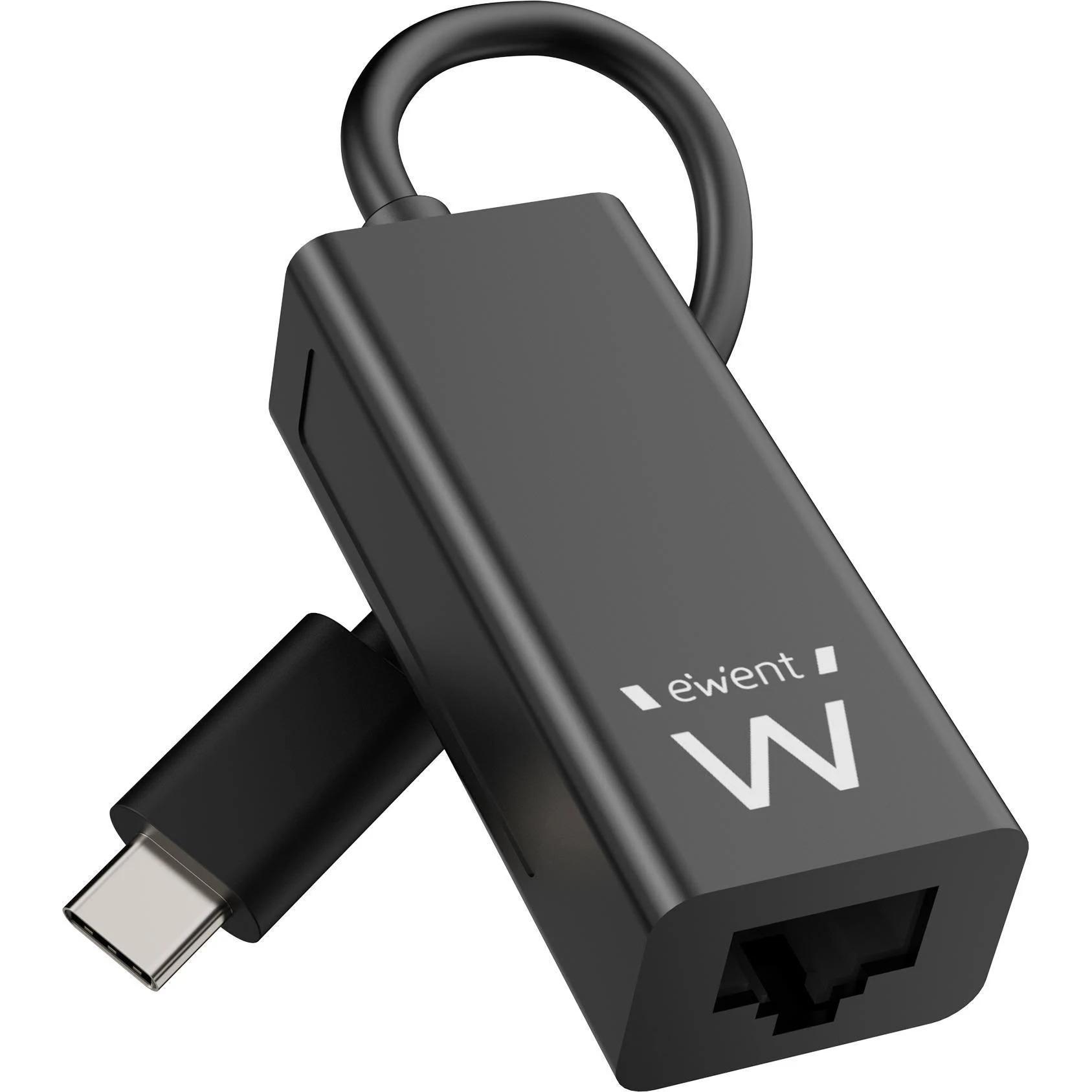 ADAPTADOR CONVERSOR DE RED RJ45 A USB-C GIGABIT EWENT COLOR NEGRO