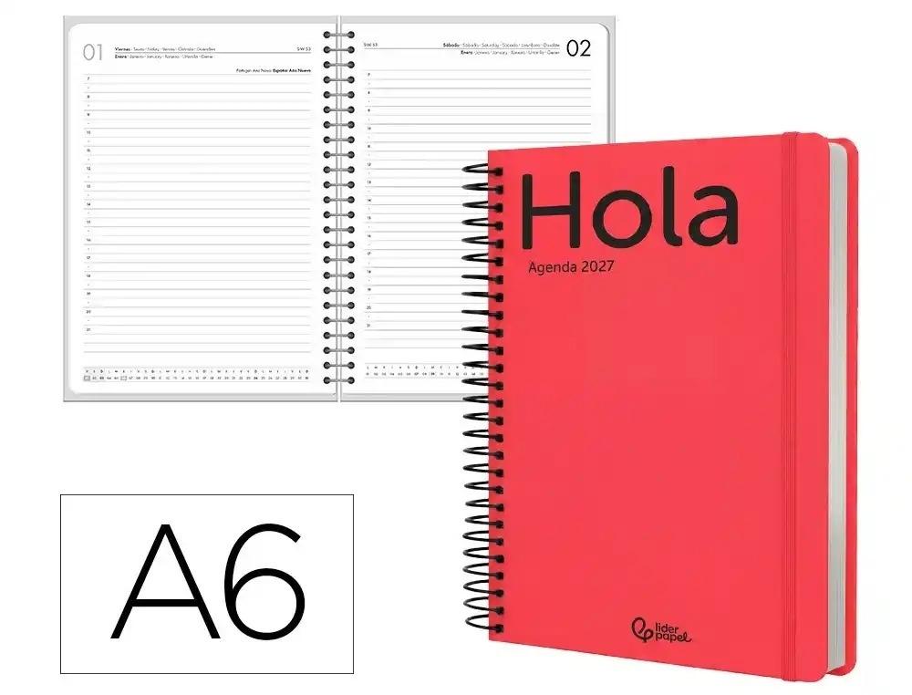 AGENDA OFICINA LIDERPAPEL 2027 ESPIRAL CLASSIC DIA PAGINA A6 BILINGUE 70G PAPEL FSC ROJO