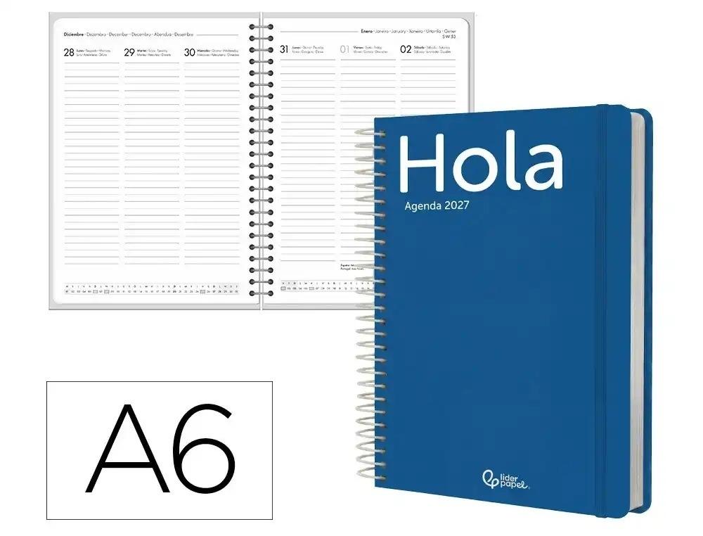AGENDA OFICINA LIDERPAPEL 2027 ESPIRAL CLASSIC SEMANA VISTA A6 BILINGUE 70G PAPEL FSC AZUL