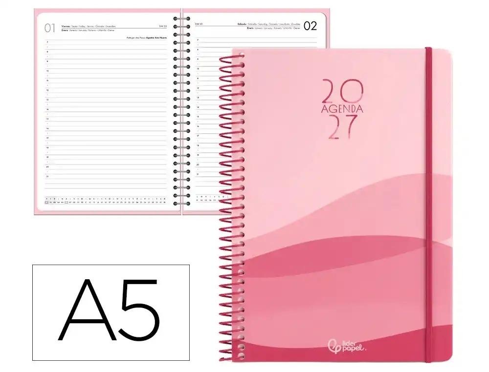 AGENDA OFICINA LIDERPAPEL 2027 ESPIRAL GAZI DIA PAGINA A5 BILINGUE 70G PAPEL FSC ROJO