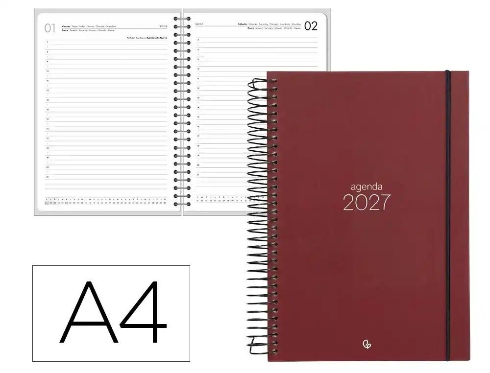 AGENDA OFICINA LIDERPAPEL 2027 ESPIRAL OLBIA DIA PAGINA A4 BILINGUE 60G PAPEL FSC ROJO