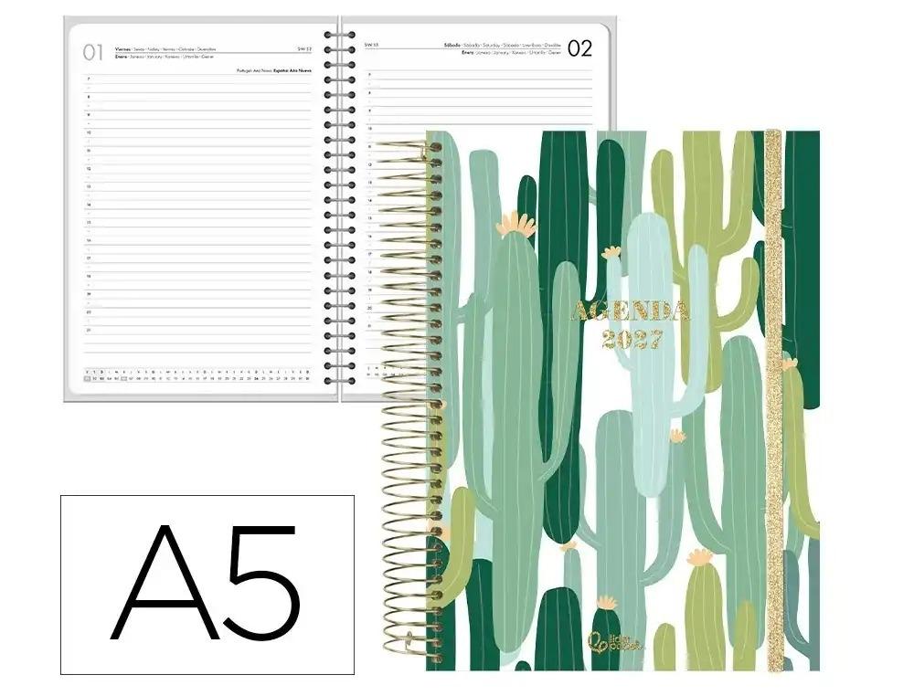 AGENDA OFICINA LIDERPAPEL 2027 ESPIRAL FANTASY DIA PAGINA A5 BILINGUE 70G PAPEL FSC CACTUS