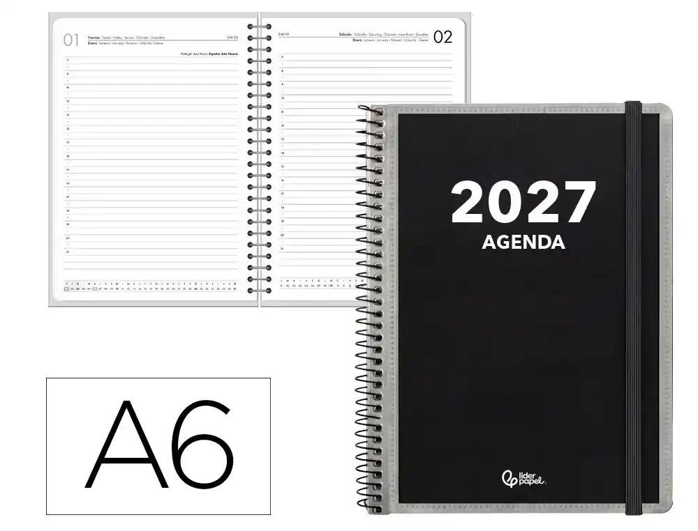 AGENDA OFICINA LIDERPAPEL 2027 ESPIRAL PERSONALIZABLE DIA PAGINA A6 BILINGUE 70G PAPEL FSC PERSONALIZABLE