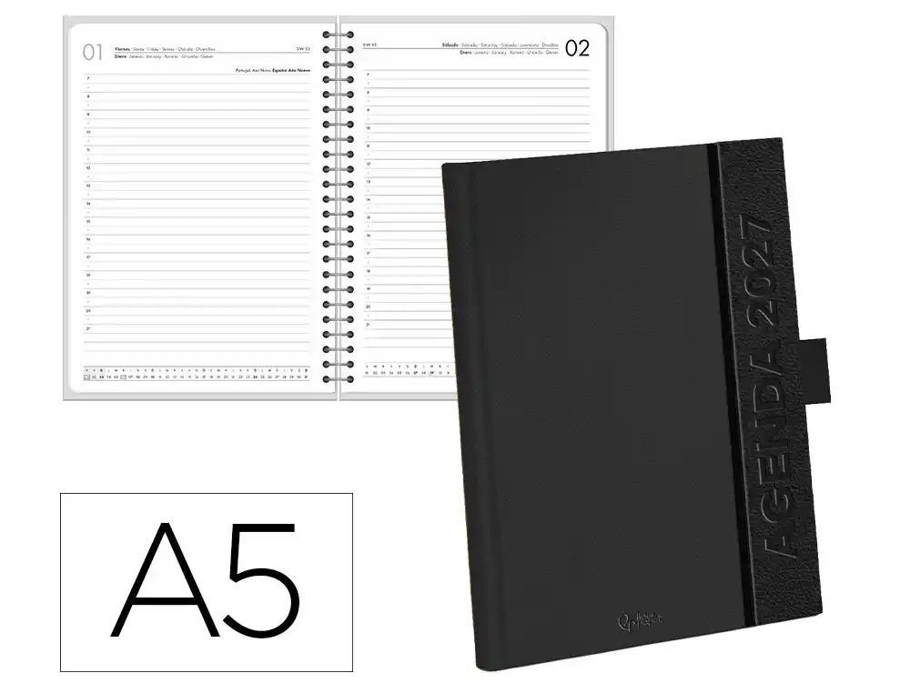 AGENDA OFICINA LIDERPAPEL 2027 ENCUADERNADA SYMI DIA PAGINA A5 BILINGUE 70G PAPEL FSC NEGRO