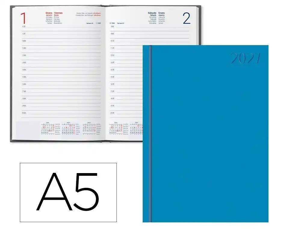 AGENDA OFICINA LIDERPAPEL 2027 ENCUADERNADA CORFU DIA PAGINA A5 BILINGUE 60G PAPEL FSC AZUL CIELO
