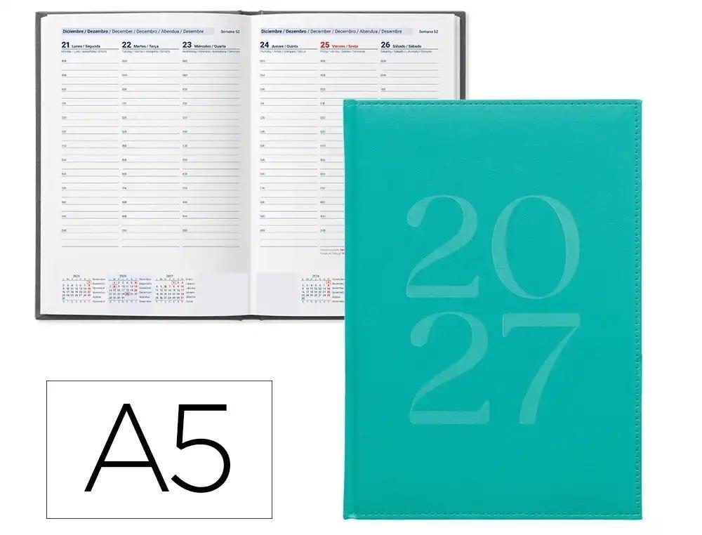 AGENDA OFICINA LIDERPAPEL 2027 ENCUADERNADA CRETA SEMANA VISTA A5 BILINGUE 70G PAPEL FSC TURQUESA