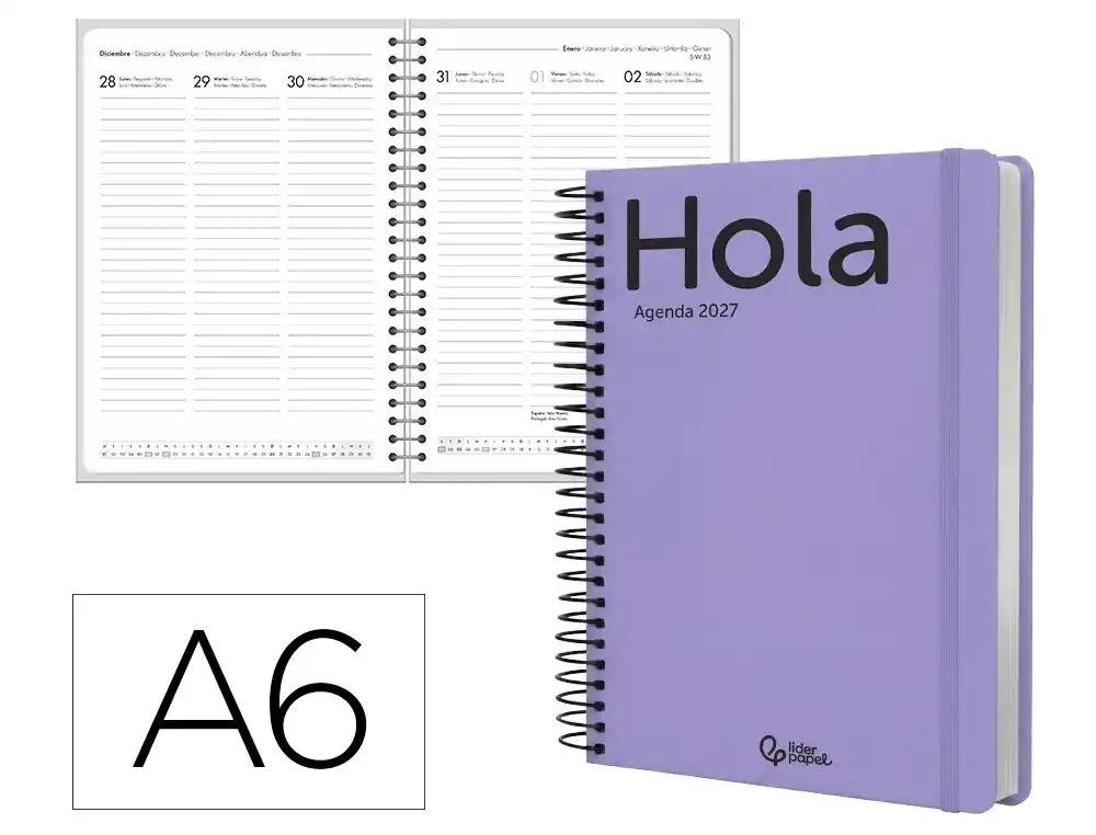 AGENDA OFICINA LIDERPAPEL 2027 ESPIRAL CLASSIC SEMANA VISTA A6 BILINGUE 70G PAPEL FSC MALVA