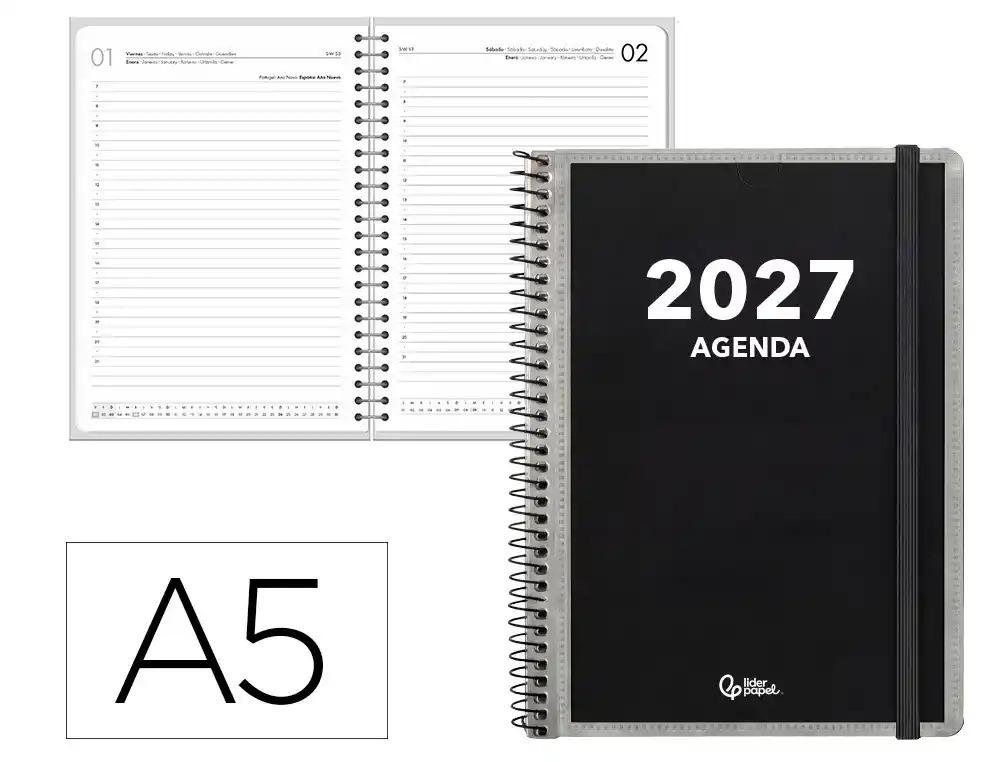 AGENDA OFICINA LIDERPAPEL 2027 ESPIRAL PERSONALIZABLE DIA PAGINA A5 BILINGUE 70G PAPEL FSC PERSONALIZABLE