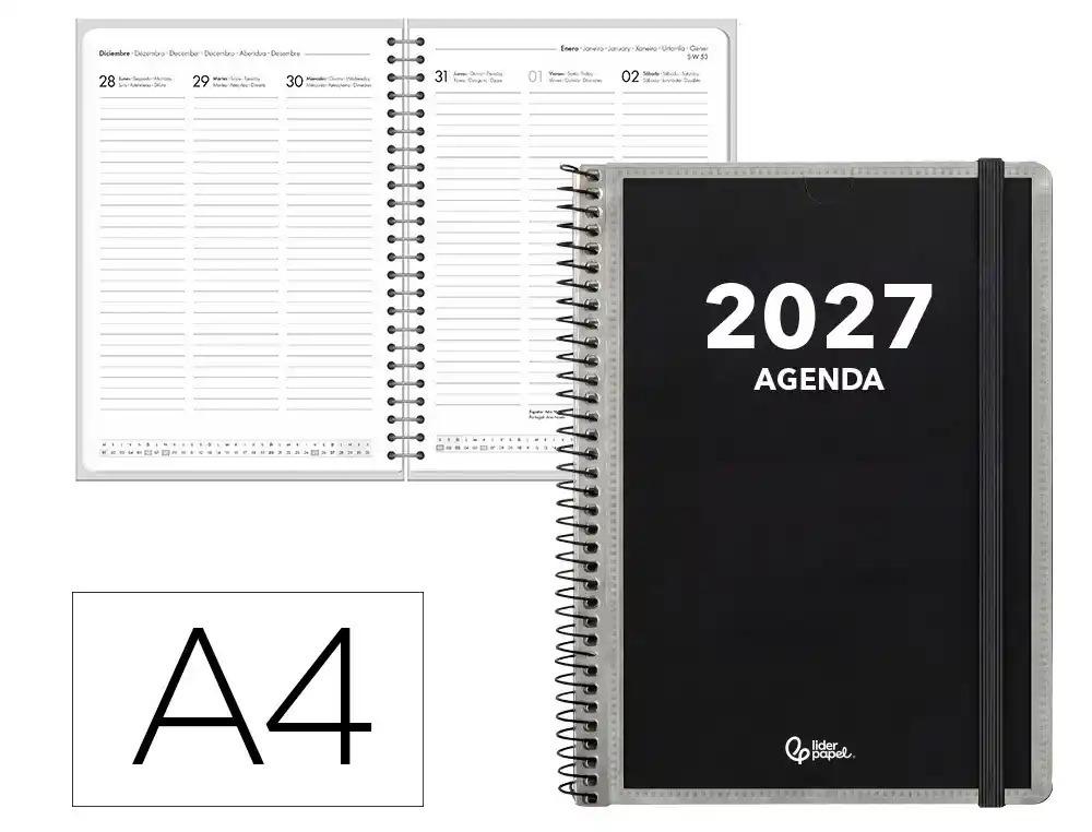 AGENDA OFICINA LIDERPAPEL 2027 ESPIRAL PERSONALIZABLE SEMANA VISTA A4 BILINGUE 70G PAPEL FSC PERSONALIZABLE
