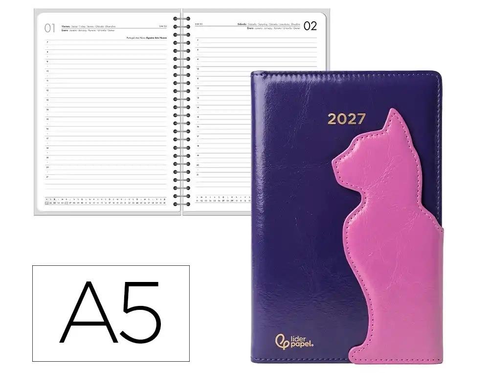 AGENDA OFICINA LIDERPAPEL 2027 ENCUADERNADA BOHO Y PAROSPAGINA A5 BILINGUE 70G PAPEL FSC GATO