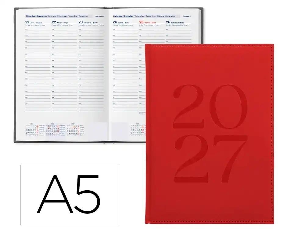 AGENDA OFICINA LIDERPAPEL 2027 ENCUADERNADA CRETA SEMANA VISTA A5 BILINGUE 70G PAPEL FSC ROJO