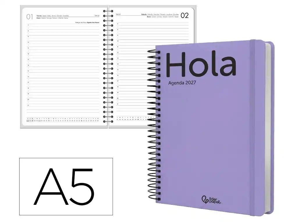 AGENDA OFICINA LIDERPAPEL 2027 ESPIRAL CLASSIC DIA PAGINA A5 BILINGUE 70G PAPEL FSC MALVA