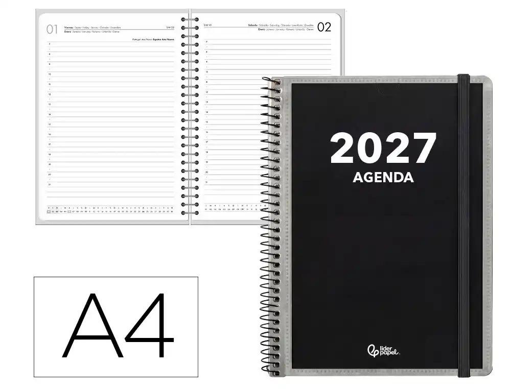 AGENDA OFICINA LIDERPAPEL 2027 ESPIRAL PERSONALIZABLE DIA PAGINA A4 BILINGUE 70G PAPEL FSC PERSONALIZABLE