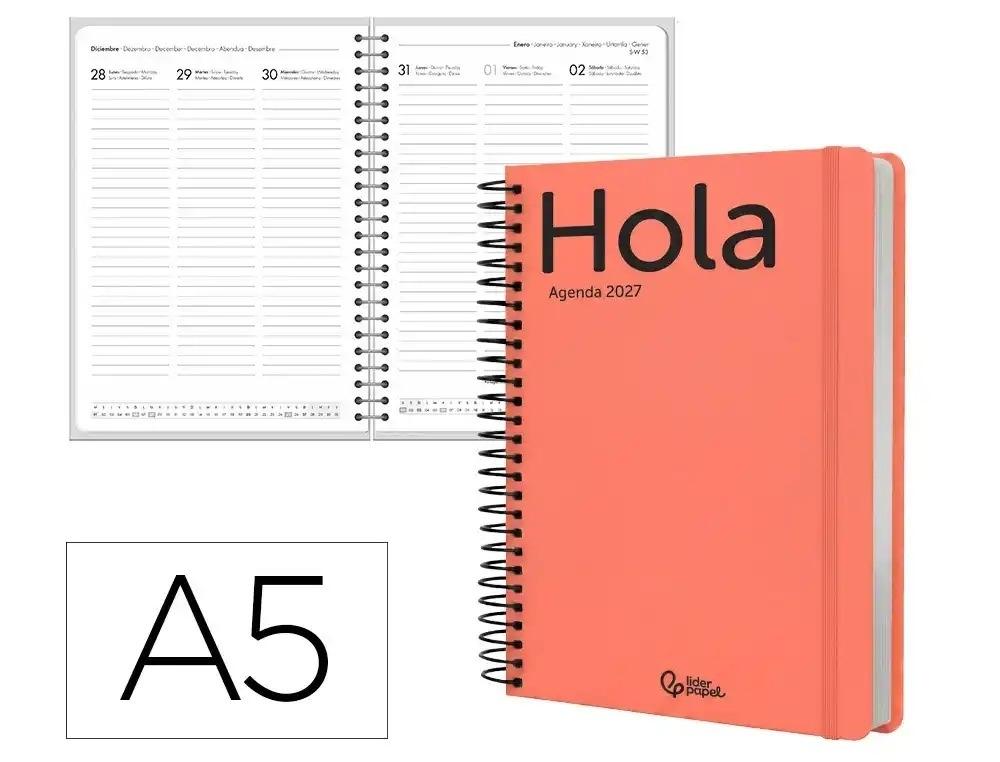 AGENDA OFICINA LIDERPAPEL 2027 ESPIRAL CLASSIC SEMANA VISTA A5 BILINGUE 70G PAPEL FSC NARANJA