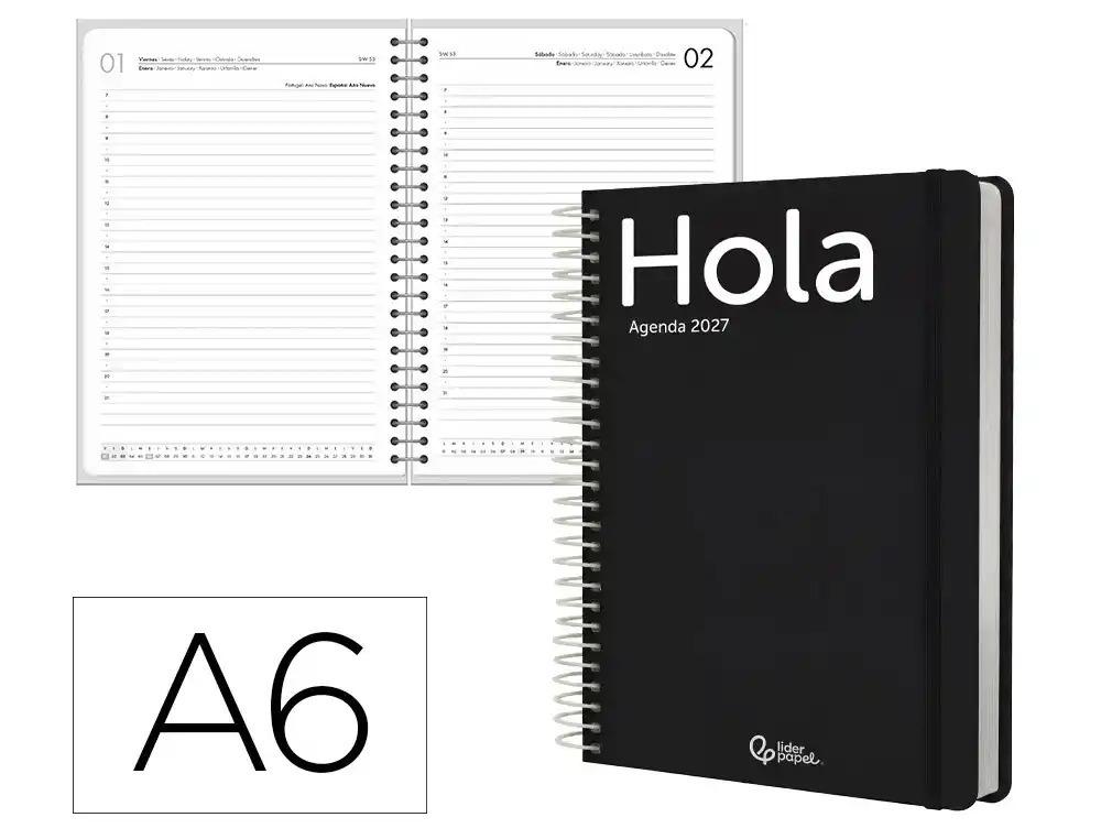 AGENDA OFICINA LIDERPAPEL 2027 ESPIRAL CLASSIC DIA PAGINA A6 BILINGUE 70G PAPEL FSC NEGRO