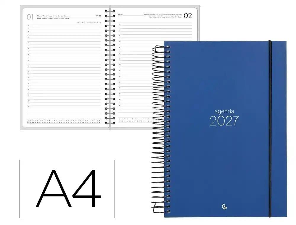 AGENDA OFICINA LIDERPAPEL 2027 ESPIRAL OLBIA DIA PAGINA A4 BILINGUE 60G PAPEL FSC AZUL