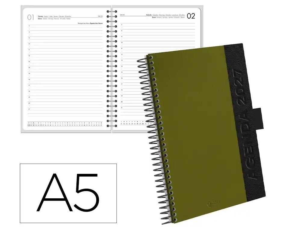 AGENDA OFICINA LIDERPAPEL 2027 ESPIRAL SYMI DIA PAGINA A5 BILINGUE 70G PAPEL FSC VERDE