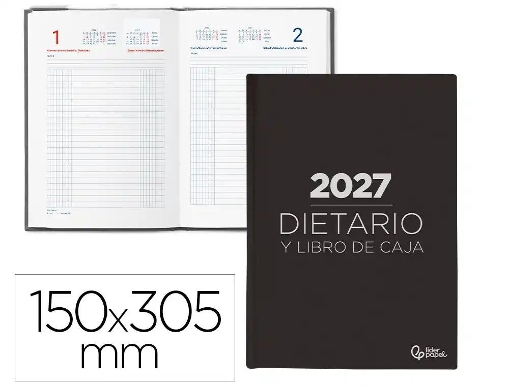DIETARIO LIDERPAPEL 2027 DOS TERCIOS 150X305 MM DIA PAGINA BILINGUE COLOR NEGRO PAPEL 70 G FSC