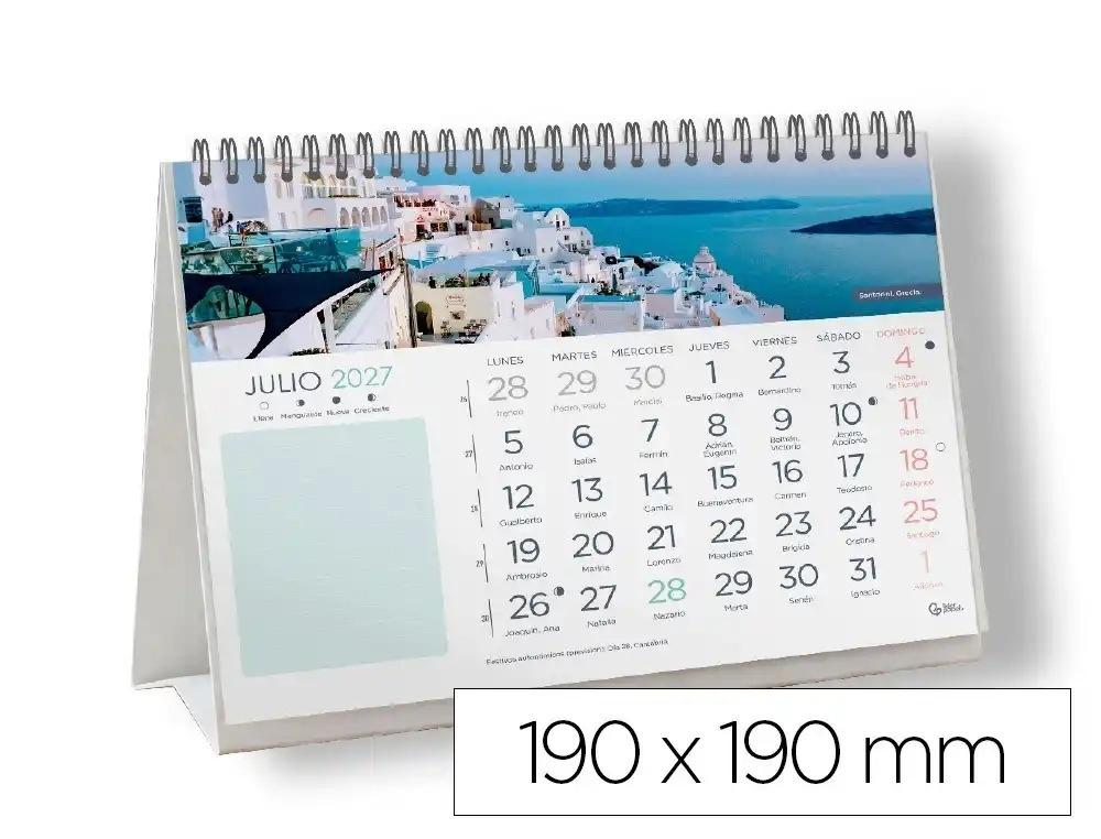 CALENDARIO ESPIRAL TRIANGULAR LIDERPAPEL DE SOBREMESA IMAGENES CIUDADES 2027 190X190MM PAPEL 128G CON PEGATINAS