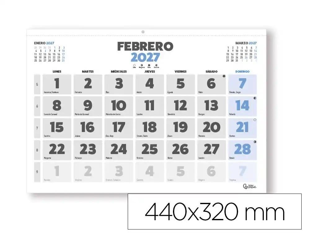 CALENDARIO ESPIRAL PARED LIDERPAPEL CLASICO 2027 NUMEROS GRANDES 440X320 MM PAPEL 128 G