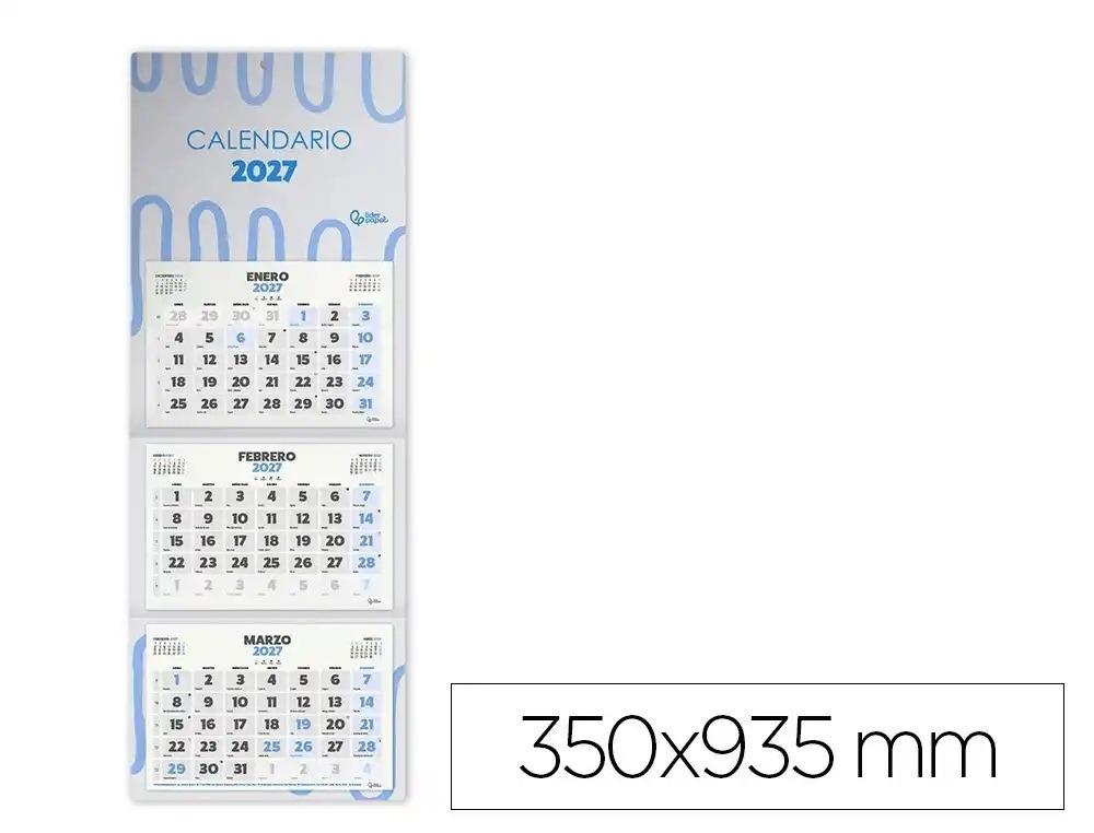CALENDARIO PARED LIDERPAPEL 3 MESES VISTA 2027 PLEGABLE 330X700 MM PAPEL 105 G