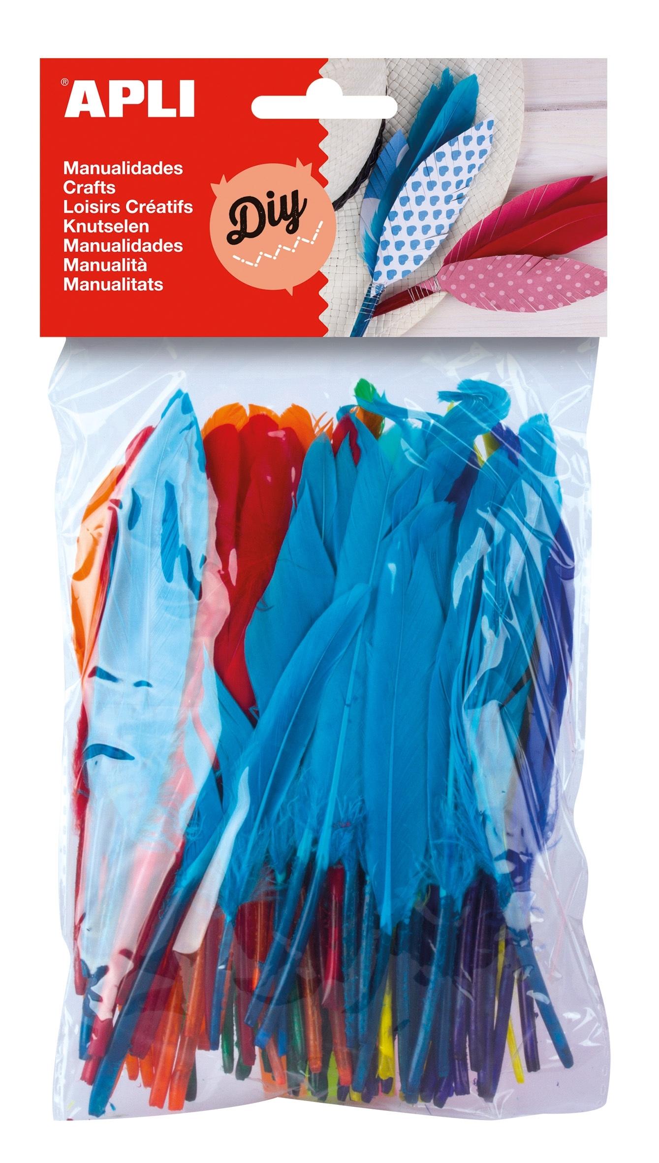 BOLSA 100 PLUMAS INDIO APLI COLORES SURTIDOS ENTRE 9 Y 14 CM