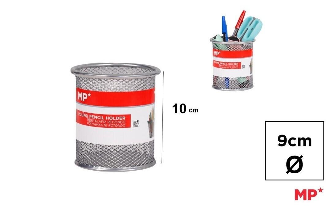 CUBILETE PORTALAPICES REDONDO METAL REJILLA MP 10 X 9 CM COLOR GRIS PLATA
