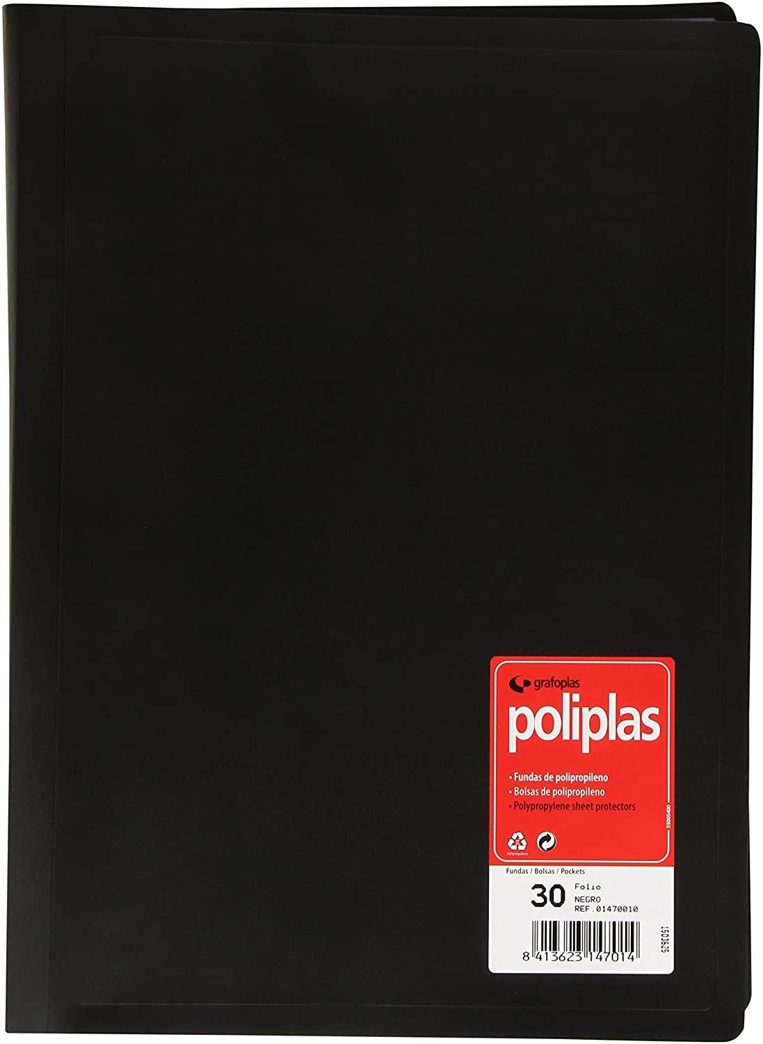 CARPETA 30 FUNDAS FOLIO GRAFOPLAS POLIPLAS OPACO COLOR NEGRO