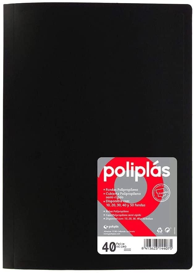 CARPETA 40 FUNDAS FOLIO GRAFOPLAS POLIPLAS OPACO COLOR NEGRO