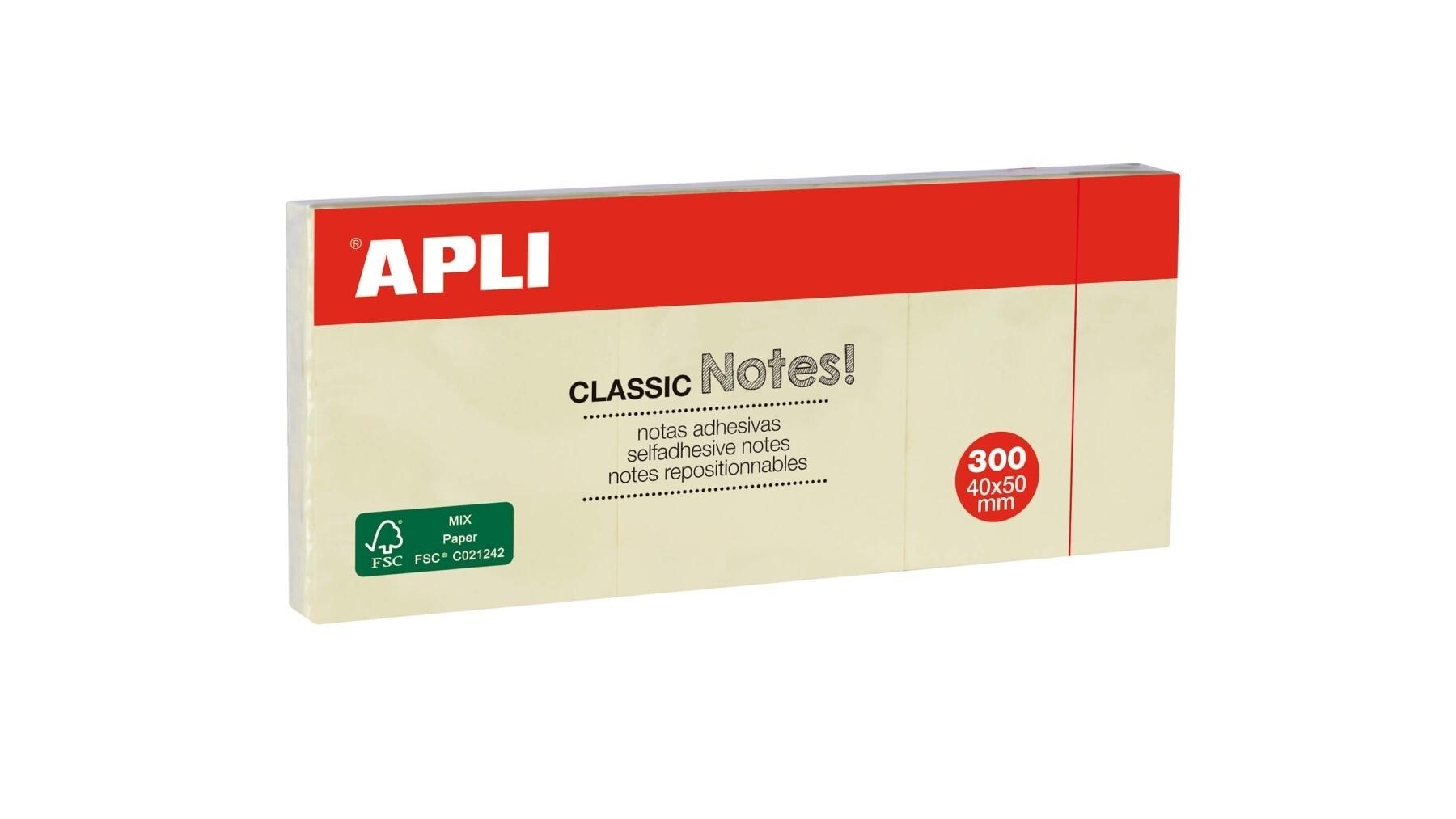 PACK 3 TACOS BLOCS 100 NOTAS ADHESIVAS APLI 40X50 COLOR AMARILLO