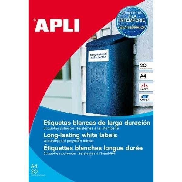 CAJA 20 HOJAS ETIQUETAS 210X297 POLIESTER COLOR BLANCO APLI 1228